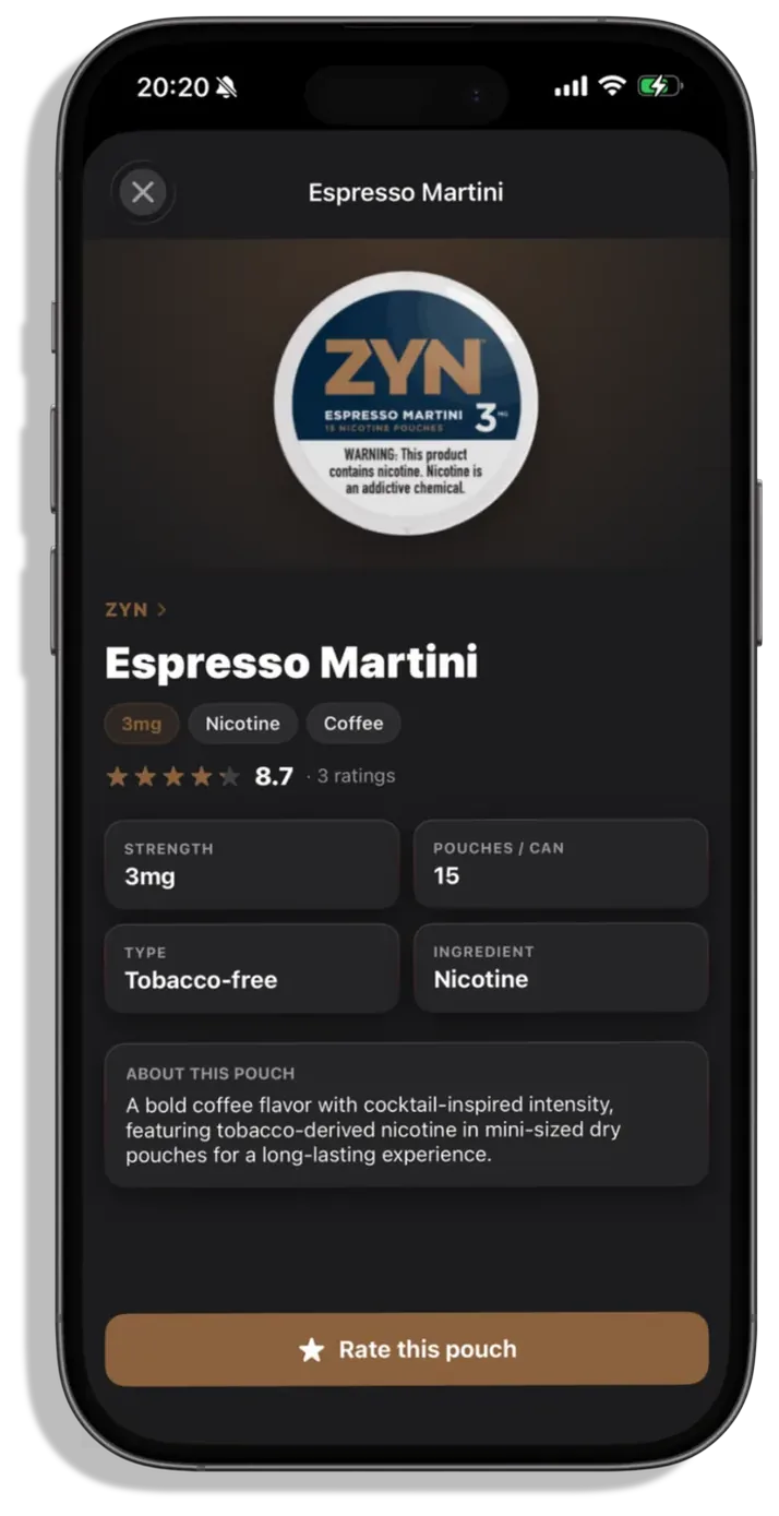 Pouchd Product Pages screen